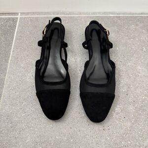 (New) Black Suede & Mesh Women's Slingback Flats